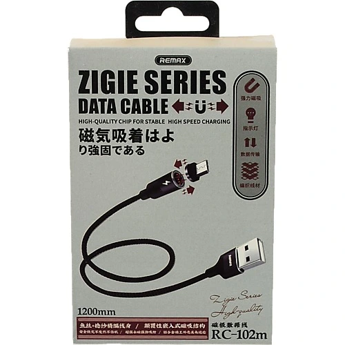 Кабель microUSB Remax RC-102m Zigie. 1м чорний