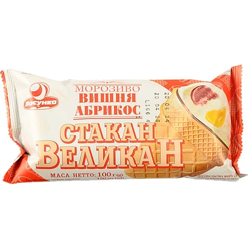 Морозиво 12% Вишня Абрикос Стакан Великан Ласунка м/y 100г