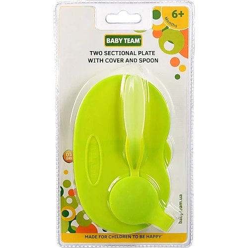 Тарілка для дітей від 6міс двосекційна з кришкою та ложкою 6003 Baby Team 1шт