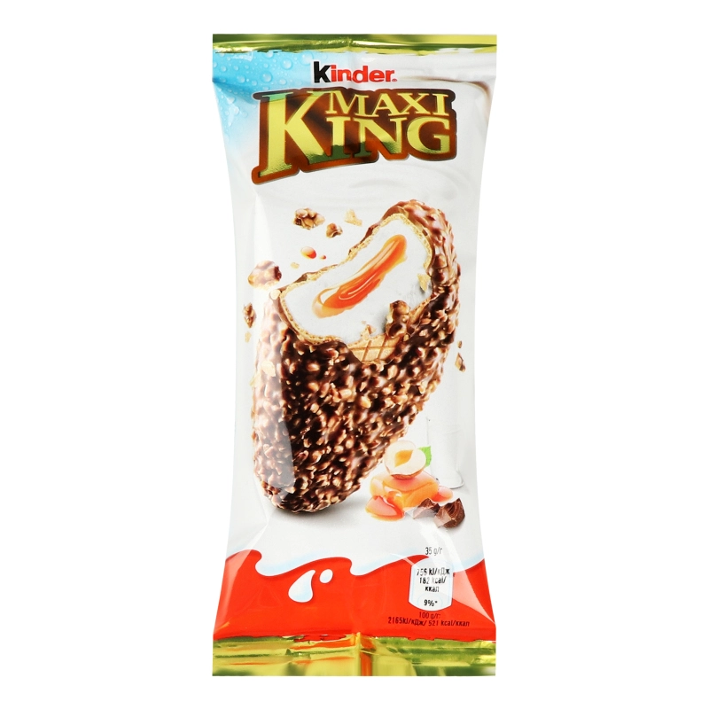 Вафлі з молочно-карамельною начинкою покриті молочним шоколадом та лісовими горіхами Maxi King Kinder м/у 35г