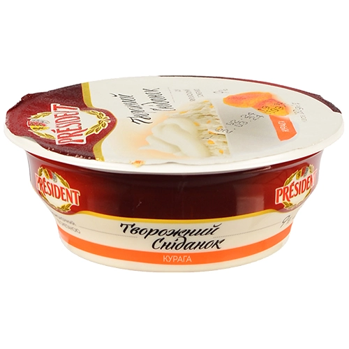 Сир кисломолочний President 9% зі сметаною та курагою 180г
