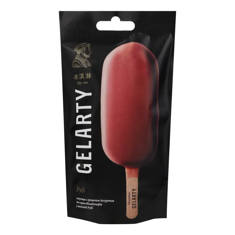 Морозиво полуниця з грецьким йогуртом та сиром Філадельфія у шоколадній рубі Рубі Gelarty д/п 85г