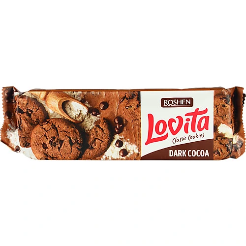 Печиво здобне з какао та кусочками глазурі Lovita Classic Cookies Roshen 150г