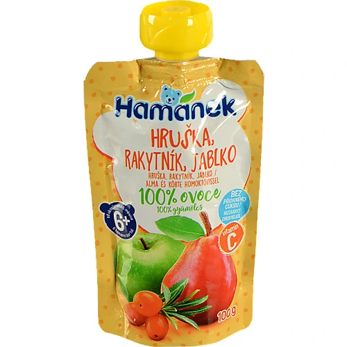 Пюре для дітей від 6міс фруктово-ягідне Яблуко з грушею та обліпихою Hamanek д/п 100г