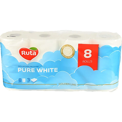 Папір туалетний 3-х шаровий Pure White Ruta 8шт
