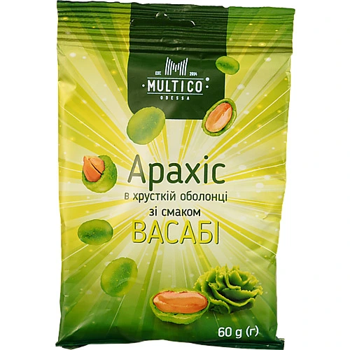 Арахіс Multico 60г смажений солоний хрустка оболонка смак васабі