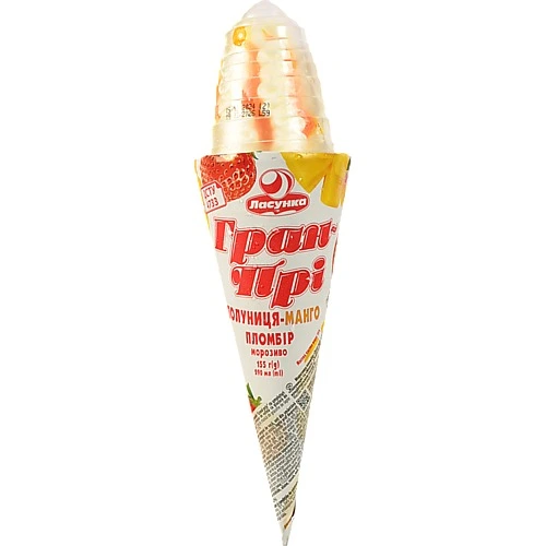 Морозиво 15% пломбір Полуниця-Манго Гран-Прі Ласунка м/у 155г