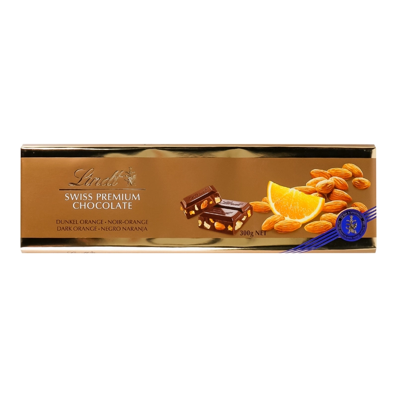 Шоколад темний швейцарський з апельсином і мигдалем Lindt м/у 300г
