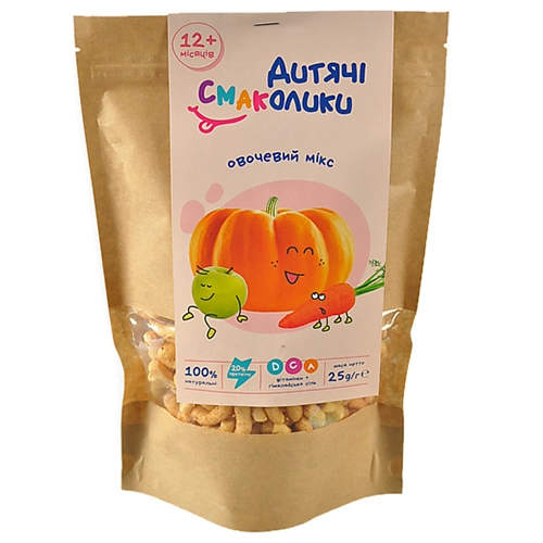 Дитячі Смаколики Сухі Сніданки Овочевий Мікс Сочевично-Кукурудзяні 25г