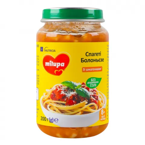 Пюре Milupa 200 г Овочеве з макаронами та яловичиною Спагеті Болоньєзе