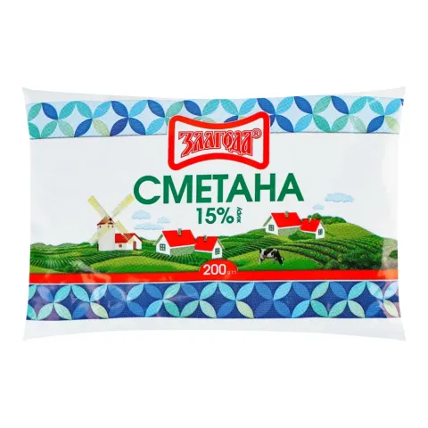 Сметана Злагода 15 200 г п/е
